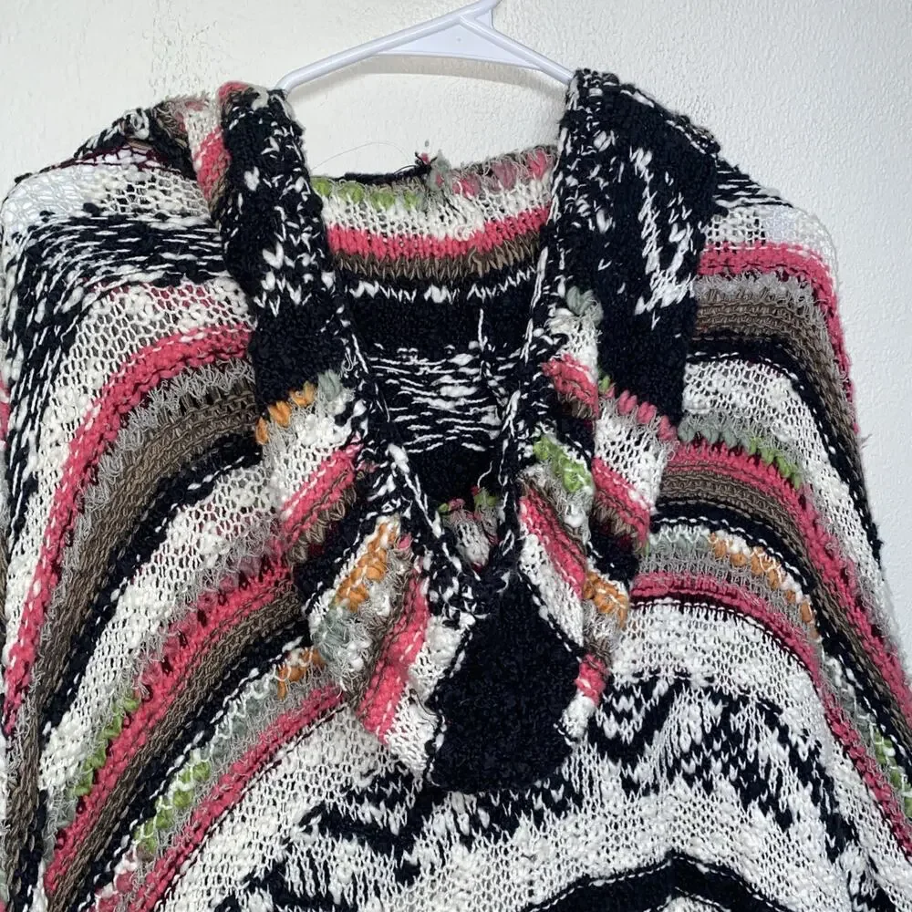 Free People Hippie Boho Festival Bubble Tea Hooded Poncho M/L - Picture 9 of 10